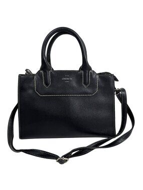 London Fog Black Satchel Handbag Crossbody Purse Double Handle Detachable Strap